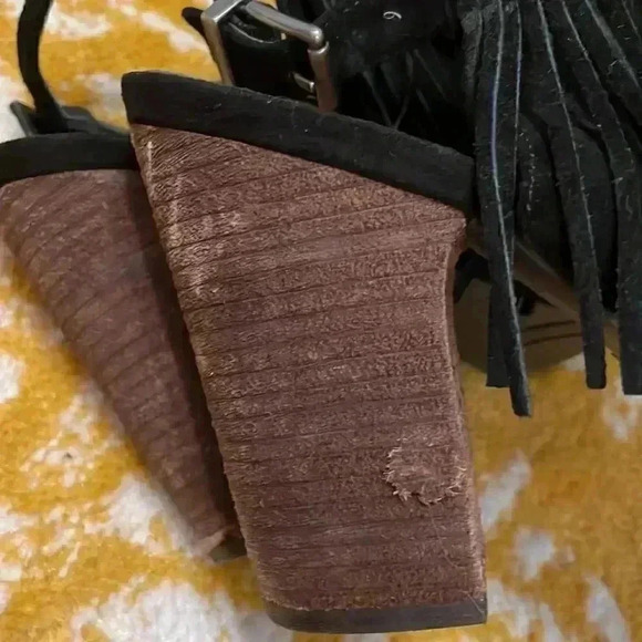 lucky brand adjustable fringe suede open toe block heel 8.5 - Picture 9 of 9
